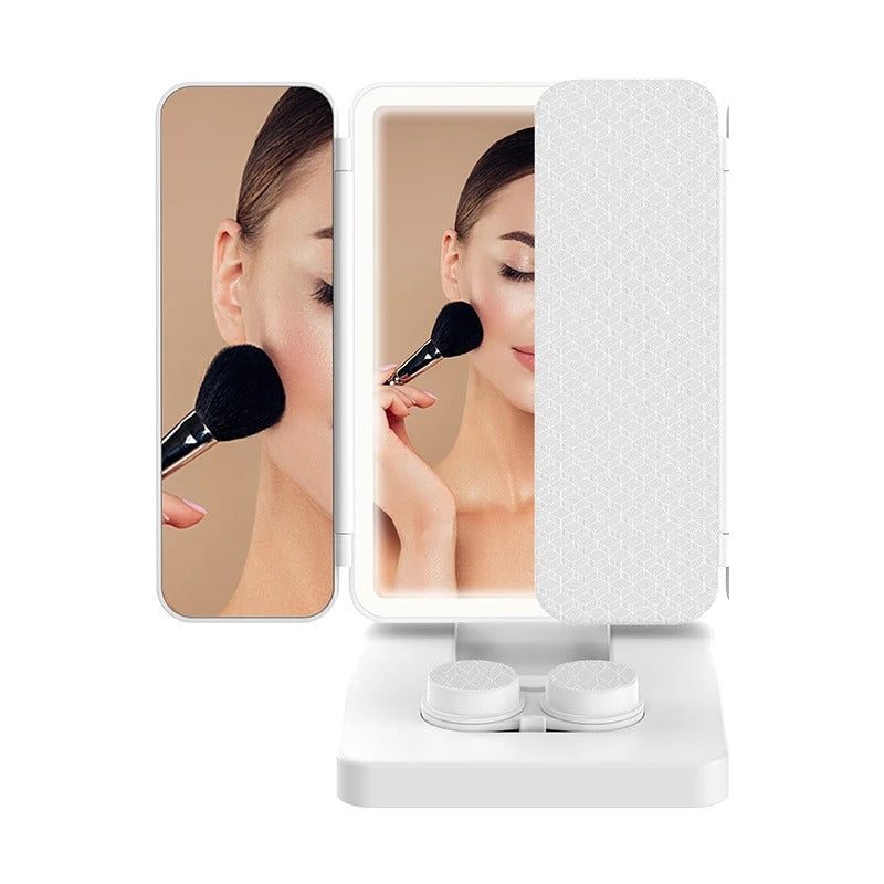 Triple-Fold HD Makeup Mirror With Contact Lens Cleaner 3X Magnification