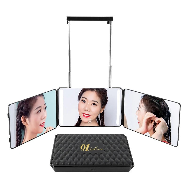 Mini 3 Way Self Haircutting 360d Mirror  with Adjustable LED Lights