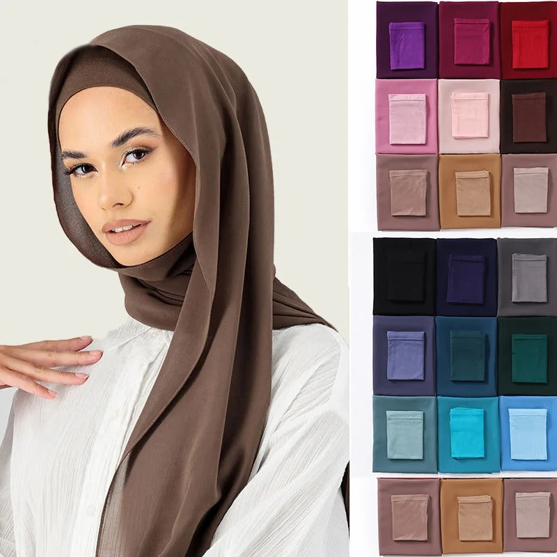 Two Piece Set Chiffon Hijab Matching Undercap Chiffon Scarf